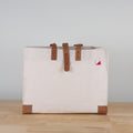 Heavyweight canvas box tote bag with thick leather handles