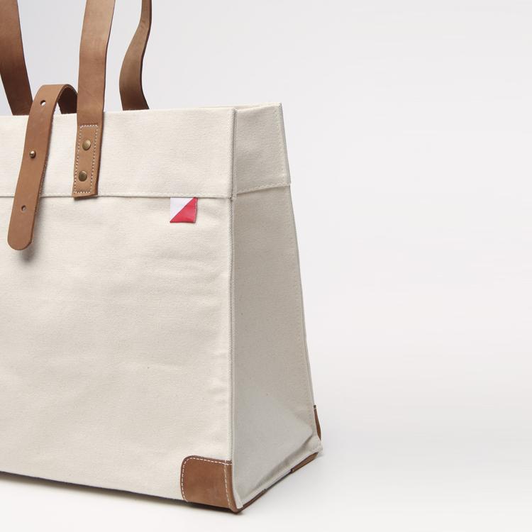 Heavyweight canvas box tote bag with thick leather handles