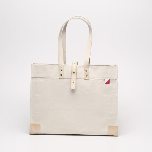 Heavyweight canvas box tote bag with thick leather handles